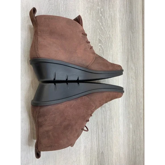 ECCO Women's Boots Hydromax Brown Nubuck Leather Wedge Lace Up Ankle 9-9.5 - Picture 5 of 13